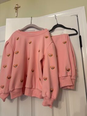 Lola + The Boys Pink Heart Embroidered Kids Matching Set